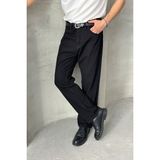 HYMAN Erkek Baggy Jean Pantolon Yüksek Bel Boru Paça Siyah Denim Kumaş Günlük Stil