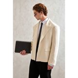 HYMAN Erkek Oversize Blazer Ceket Ekru Pamuk-Polyester Malzeme ile Günlük Kullanım İçin Şık Tasarım