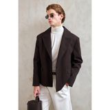 HYMAN Erkek Oversize Blazer Ceket Uzun Kol ve Cepli Tasarımıyla Günlük ve Özel Günler İçin Uygun - Kahverengi - XL