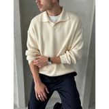 HYMAN Erkek Oversize Örme Kazak Krem Renkli Polo Yaka ile Günlük Tarzınızı Tamamlayın - XL