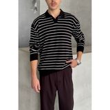 HYMAN Erkek Pamuklu Polo Yaka Oversize Triko Kazak - Beyaz
