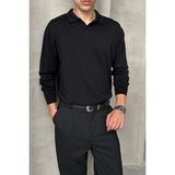 HYMAN Erkek Pamuklu Polo Yaka Oversize Triko Kazak - Siyah