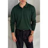 HYMAN Erkek Pamuklu Polo Yaka Oversize Triko Kazak - Yeşil