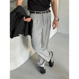 HYMAN Erkek Pileli Baggy Kalıp Kumaş Pantolon Gri XL
