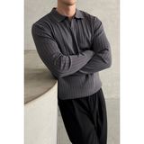 Hyman Erkek Polo Yaka Fitilli Oversize Triko Kazak - Antrasit