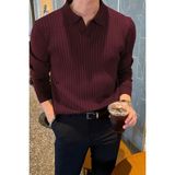 HYMAN Erkek Polo Yaka Fitilli Oversize Triko Kazak - Bordo - XL