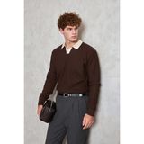 HYMAN Erkek Polo Yaka Nopeli Oversize Triko Kazak - Kahverengi