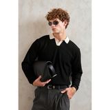 HYMAN Erkek Polo Yaka Nopeli Oversize Triko Kazak - Siyah