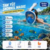 Hymark Tam Yüz Şnorkel Maske S-m Beden Panoramik Görüşlü Deniz Gözlüğü Dry Top Sistem Şnorkel Seti Açık Mavi - Mavi