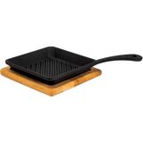 Hype Store Döküm Mini Kare Izgara Tava Kayın Ahşap Altlıklı Döküm Demir Yekpare Saplı Ölçü 16X16CM. - Standart