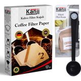 Hype Store Kanji Kahve Filtre Kağıdı No:2 (1x2) 80'li + Klipsli Çay Kahve Ölçü Kaşığı | Siyah Demleme Seti | Ağ