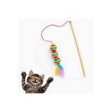 Hype Store Kedi Oyuncağı, Gökkuşağı Renkli, 3 Toplu Tüylü Zilli Olta, 40 cm Bambu Saplı