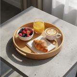 Hype Store Taşıma Kulplu Yuvarlak Bambu Tepsi (30 Cm) | Doğal Ahşap Servis Tepsisi | Kahve, Kahvaltı ve Dekorat - Standart