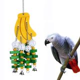 Hypeety Papağan asılı salıncak oyuncak çanlar çiğnemek oyuncak renkli asılı ahşap blok papağan Amerika papağanı Afrika grileri Cockatiels muhabbet kuşları Conure muz şekli doğal kuşlar kafes asılı