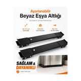 HYPER GROUP Beyaz Eşya Altlığı Ayarlanabilir Siyah 45-70 cm Tekerlekli Buzdolabı Çamaşır Makinesi Standı