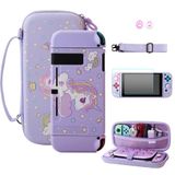 HYPERCASE Nintendo Switch için Lüks Seyahat Çantası, Sevimli Unicorn için Taşınabilir Taşıma Çantası, Yumuşak TPU Koruyucu Kapak, Cam Ekran Koruyucu, Mor Omuz Askısı ve Kedi Çizik Başparmak