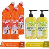 Hypo Gider Açıcı Çamaşır Suyu Çam Tazeliği 750 gr x 4 + Miss Bulaşık Deterjanı Limon 1 Lt x2 - 750 ml