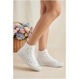 HYS SHOES Bilekli Modern Gelin Ayakkabıları İnci ve Kristal İşlemeli Beyaz Düğün Nikah Spor Ayakkabısı