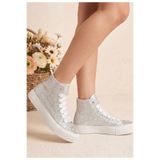 HYS SHOES Simli Gümüş Spor Ayakkabı Yüksek Bilek Gümüş Sneaker Yüksek Taban Kadın Spor Ayakkabısı 3cm Topuk