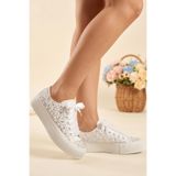 HYS SHOES Taşlı Gelin Sneaker Ayakkabı İnci ve Kristal İşlemeli Düğün Nişan Kına Nikah Rahat Gelin Spor Ayakkabı