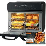 Hysapientia 22L Sıcak Hava Fritözü 2 Odacıklı Xxl Mini Fırın, Hava Sirkülasyonlu, LED Dokunmatik Ekran, 10 Program, Sıcak Hava Fritözlü Çift Bölgeli Airfryer Fırın, Ayırma Plakalı Iki Pişirme Modu, Pa