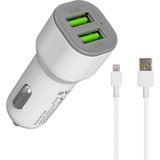 Hytech HY-X44 3.4A Hızlı Şarj iPhone Uyumlu Kablolu 2 USB Beyaz Araç Şarj Cihazı iPhone Uyumlu Şarj Kablosu