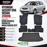 Hyundai Accent Era Sedan 2006 Araca Özel Derin Havuzlu Paspas ve Bagaj Havuzu Seti Semtaş - Siyah