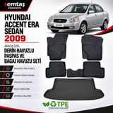 Hyundai Accent Era Sedan 2009 Araca Özel Derin Havuzlu Paspas ve Bagaj Havuzu Seti Semtaş - Siyah