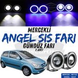 Hyundai Getz 2002–2011 Uyumlu Üniversal Mercekli Angel Sis Farı Metal Su Geçirmez 76 Mm Mavi Halkalı Gündüz Farı Angel Eyes 2 Adet