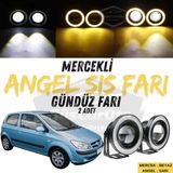 Hyundai Getz 2002–2011 Uyumlu Üniversal Mercekli Angel Sis Farı Metal Su Geçirmez 76 Mm Sarı Halkalı Gündüz Farı Angel Eyes 2 Adet