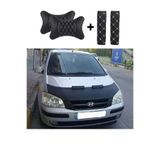 Hyundai Getz Uyumlu Deri Kaput Maskesi Beyaz Nakış Kapitone Yastık-Kemer Setli 107MPS