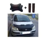 Hyundai Getz Uyumlu Deri Kaput Maskesi Kırmızı Nakış Kapitone Yastık-Kemer Setli 106MPS