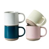 Hywisnok Morandi Renkli Seramik Mini Espresso Bardak Seti 4'lü - Çift Çekim 158 ml Kulplu Kahve Kupaları, Küçük Porselen Modern Stil Demitasse Bardakları Çay, Latte, Kapuçino, Bulaşık Makinesinde