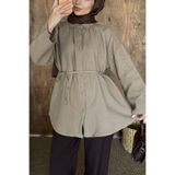 HYWONA Kadın %100 Pamuk Müslin Oversize Tesettür Gömlek Tunik Açık Kahve