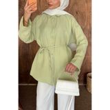 HYWONA Kadın %100 Pamuk Müslin Oversize Tesettür Gömlek Tunik Çağla Yeşil