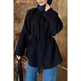 HYWONA Kadın %100 Pamuk Müslin Oversize Tesettür Gömlek Tunik Siyah