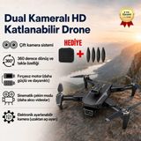Hzl Dual Kameralı HD Katlanabilir Drone – Ayarlanabilir Kamera ve Fırçasız Motor - Gri - Siyah