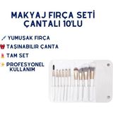 Hzl Makyaj Fırça Seti Çantalı 10'lu | Fondöten, Allık, Far ve Kaş Fırçaları - BEYAZ