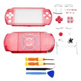 Hzxkqmil Sony PSP 3000 PSP3000 Konsol için Yedek Gövde Tam Kabuk Kiti, Ön Kılıf Arka Kapak Ön Kapak Tuşlu Vida Seti (Şeffaf Kırmızı)