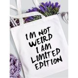 I Am Limited Edition Motto Tasarım Tote Bag Bez Çanta, Kol Omuz Çantası Kalın Kanvas - 10D-Krem