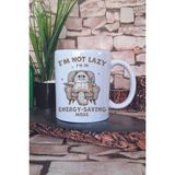 I Am Not Lazy I Am In Energy Save Mode Yazılı Komik Kedi Hediye Baskılı Kupa Bardak - Beyaz