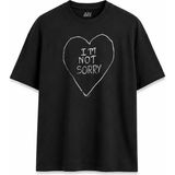 I Am Not Sorry Yazılı Kalp Baskılı Relaxed Fit Unisex Siyah Tişört - XL