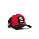 I am Who I am Logolu Kırmızı-Siyah Trucker Şapka