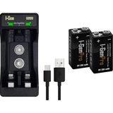 I-Gen Batteries D925 2'li AA/AAA/9V Pil Şarj Aleti + 2 Adet 9V Pro 250 Mah 1.2V Ni-Mh Şarjlı 9V Pilli Set