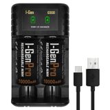 I-Gen Batteries G32D 2’li AA/AAA/C/D Pil Şarj Aleti + 2 Adet Pro D 10.000 mAh 1.2 V Ni-MH Şarjlı D Büyük Boy Pil Seti