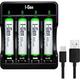 I-Gen Batteries I-Gen G490 4'lü Pil Şarj Aleti + 4 Adet AAA 900 mAh İnce Şarjlı Kalem Pilli Set 1.2V Ni-MH