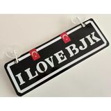 I Love Bşk Yazılı Siyah Beyaz Dekor Plaka - (22X7,5Cm) Vantuzlu Dekor Levha, Dekor Plaka