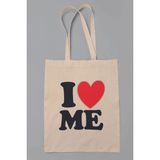 I Love Me Baskılı %100 Pamuklu Ham Bez Bej Çanta