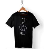 I Love Music Sol Anahtarı Kulaklık Walkman Baskılı Unisex Tişört - Siyah
