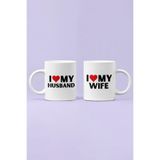 I Love My Husband Wife Baskılı Karı Koca İkili Sevgililer Günü Yıldönümü Hediye Kupa Bardak, QB2M009
